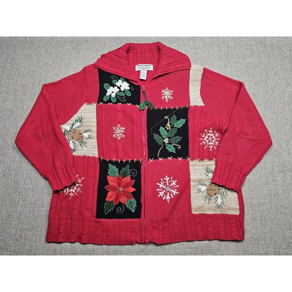 Heirloom Collectibles Sweaters - Heirloom Collectibles Sweater Womens 1X Zip Up Embroidered Holiday Christmas